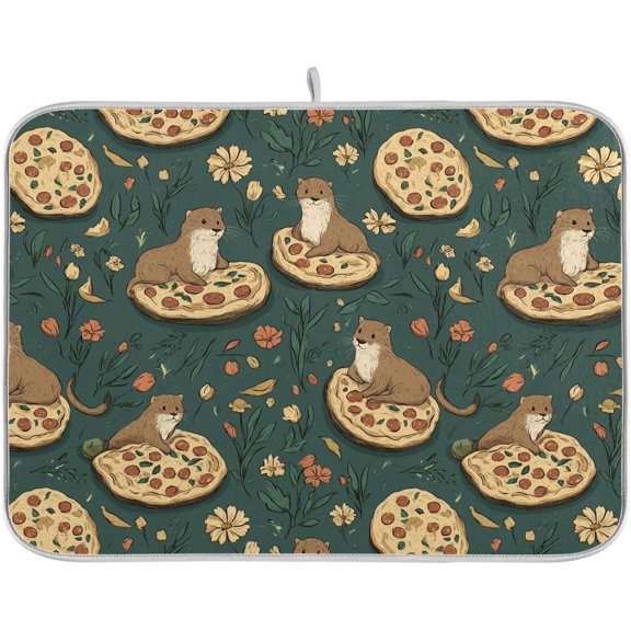 riloi Dish Drying Mat, Otters Pizza Flowers Absorbent Dish Drying Pads for Kitchen Countertop 18 x 24 inches