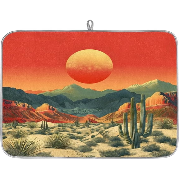 riloi Dish Drying Mat Sun Mountain Cactus Dish Drying Mats for Kitchen Counter Absorbent Kitchen Drying Mat Dish Rack Mat 16x18 inches