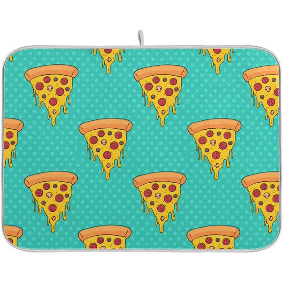 riloi Pizza Slices Dish Drying Mat Decor for Kitchen Counter, Absorbent Drainer Pad Protector Dish Drying Pad for Dishes, Utensils, Pots and Pans