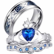 ringheart 2 Matching Rings His and Hers Ring Couple Rings Claddagh Ring Wedding Ring Sets for Him and Her Womens Ring Sets Men Wedding Band