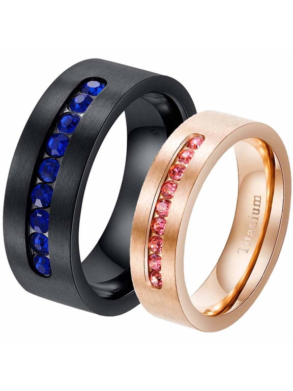 2 Matching Rings His and Hers Ring Couple Rings Wedding Ring Sets for Him and Her Womens Ring Sets Men Wedding Band