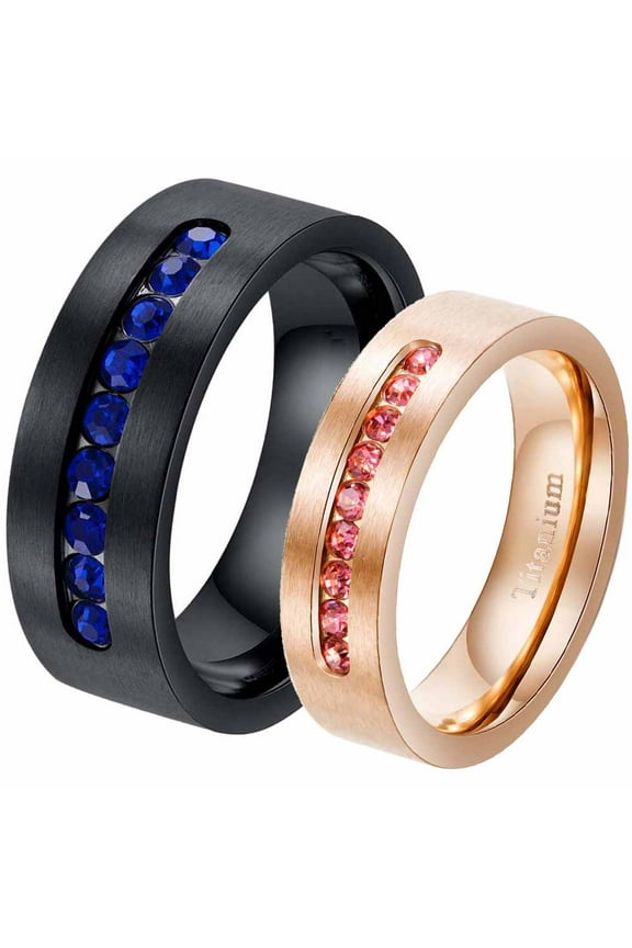 2 Matching Rings His and Hers Ring Couple Rings Wedding Ring Sets for Him and Her Womens Ring Sets Men Wedding Band