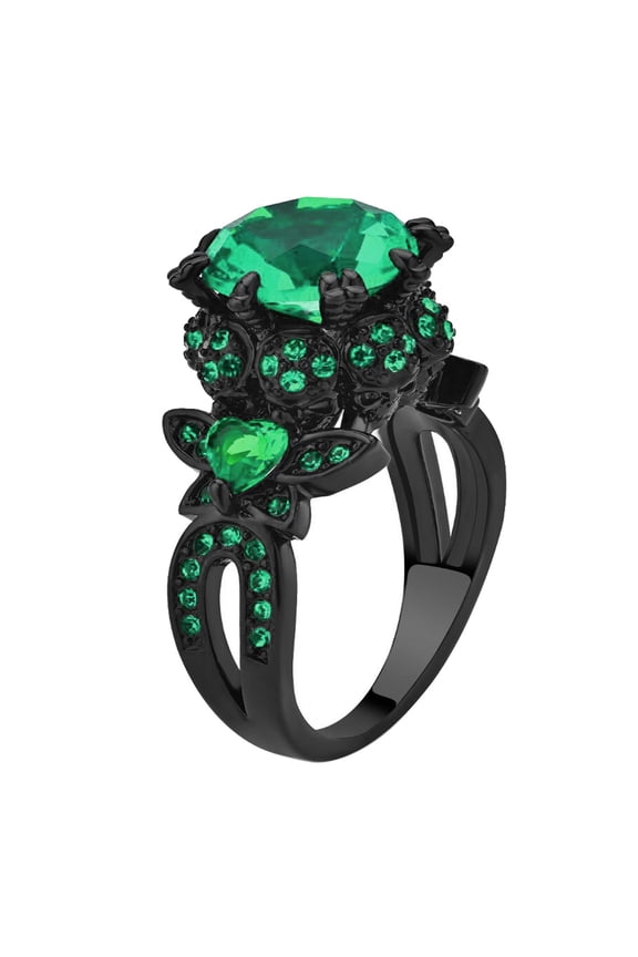 Black Skull Ring for Women Punk Ring Green CZ Women Wedding Ring Engagement Ring Skeleton Ring