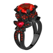 ringheart Black Skull Ring for Women Punk Ring Red CZ Women Wedding Ring Engagement Ring Skeleton Ring