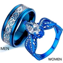ringheart Blue Matching Rings His and Her Rings Couple Rings 1CT CZ Women Wedding Ring for Him and Her Men and Women Ring