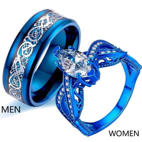 ringheart Blue Matching Rings His and Her Rings Couple Rings 1CT CZ Women Wedding Ring for Him and Her Men and Women Ring