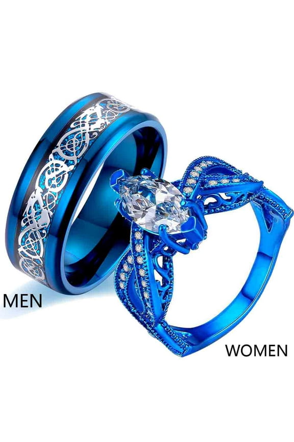 Blue Matching Rings His and Her Rings Couple Rings 1CT CZ Women Wedding Ring for Him and Her Men and Women Ring