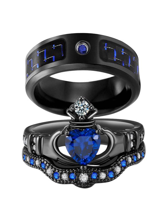 Matching Rings His Her Ring Sets Couple Rings Heart CZ Women Wedding Ring Sets Claddagh Ring