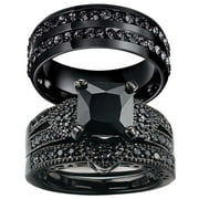 ringheart Matching Rings His and Her Rings Couple Rings Black Cz Wedding Ring Sets for Him and Her Womens Ring Titanium steel Men Ring