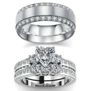 ringheart Matching Rings His and Her Rings Couple Rings Heart AAA CZ Wedding Ring Sets for Him and Her Men and Women Ring