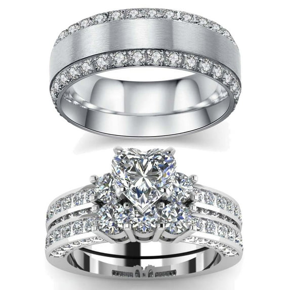 ringheart Matching Rings His and Her Rings Couple Rings Heart AAA CZ Wedding Ring Sets for Him and Her Men and Women Ring
