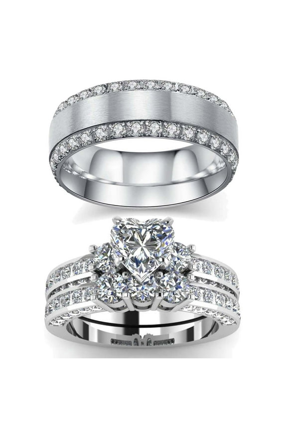 Matching Rings His and Her Rings Couple Rings Heart AAA CZ Wedding Ring Sets for Him and Her Men and Women Ring