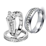 ringheart Matching Rings His and Her Rings Couple Rings Princess cut AAA CZ Wedding Ring Sets for Him and Her Men and Women Ring