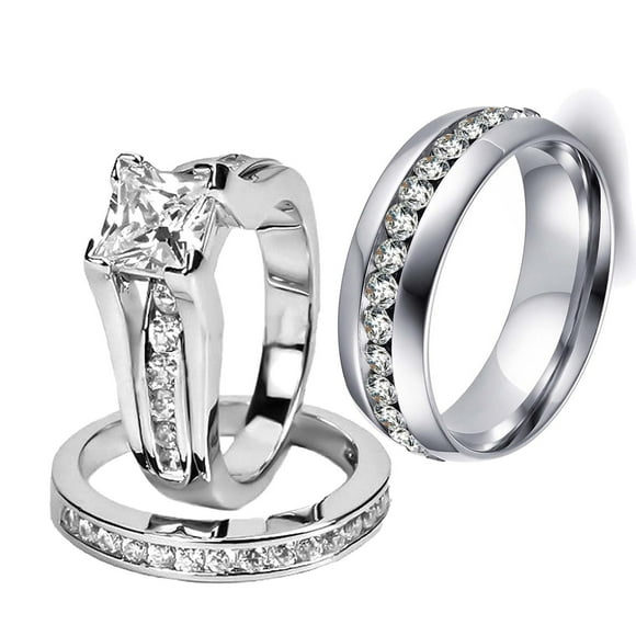 Matching Rings His and Her Rings Couple Rings Princess cut AAA CZ Wedding Ring Sets for Him and Her Men and Women Ring