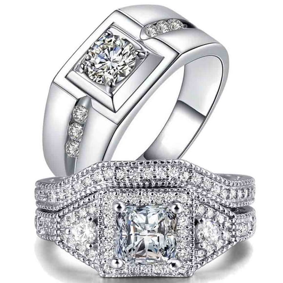 Matching Rings His and Her Rings Couple Rings Princess cut Cz Wedding Ring Sets for Men and Women Wedding Sets Engagement ring