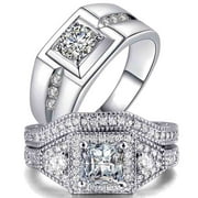 ringheart Matching Rings His and Her Rings Couple Rings Princess cut Cz Wedding Ring Sets for Men and Women Wedding Sets Engagement ring