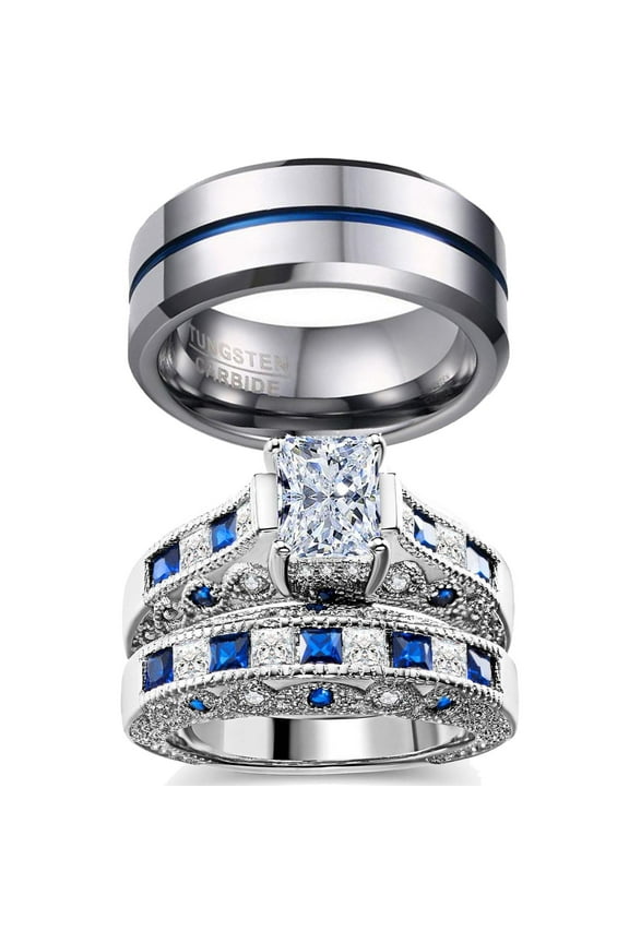 Wedding Ring Sets for Him and Her Couple Rings Matching Ring Cz Engagement Ring for Men and Women