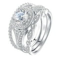 thumbnail image 1 of rings for women cubic zirconia ring emerald cut 925 sterling silver eternity moissanite band 3PC Geometry Silver Rhinestone Cubic Zirconia Bridal Engagement Ring Full Diamond Solitaire 5-12, 1 of 7
