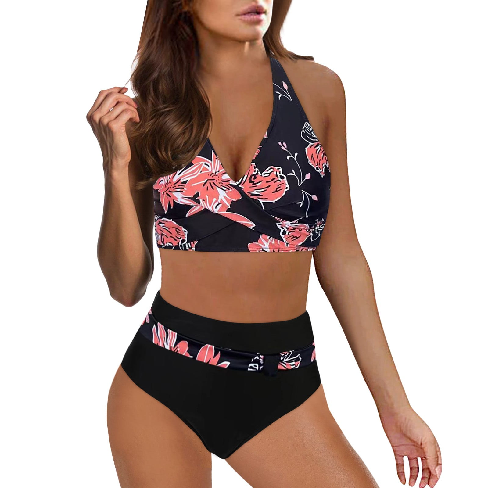 rinsvye 2024 Woman New Split Wrap Lace Up Hollow Out Bikini Solid Color