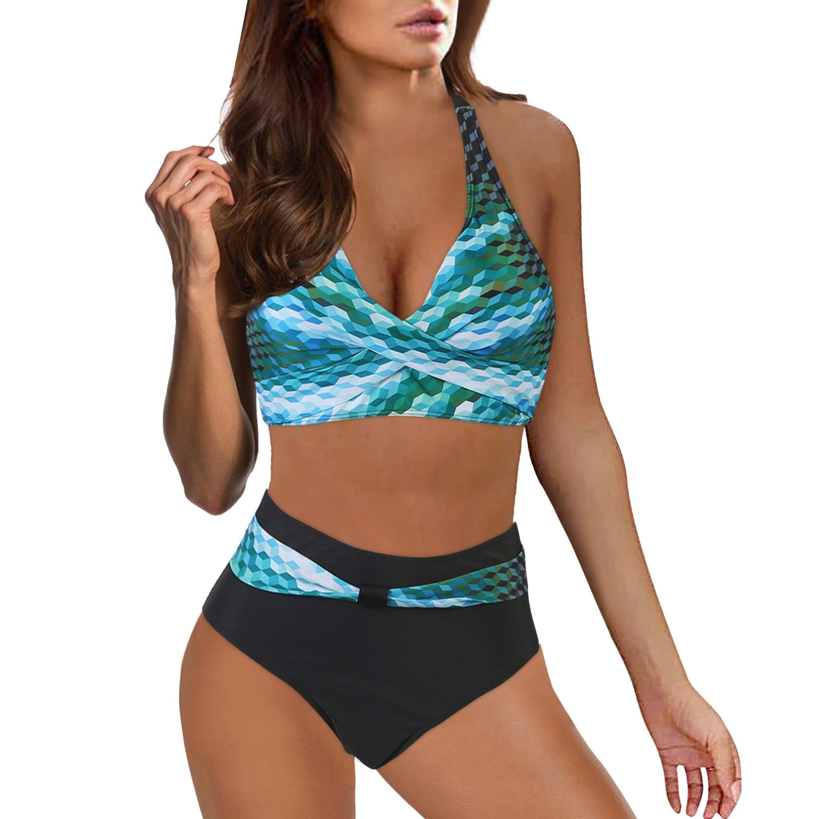 rinsvye 2024 Woman New Split Wrap Lace Up Hollow Out Bikini Solid Color