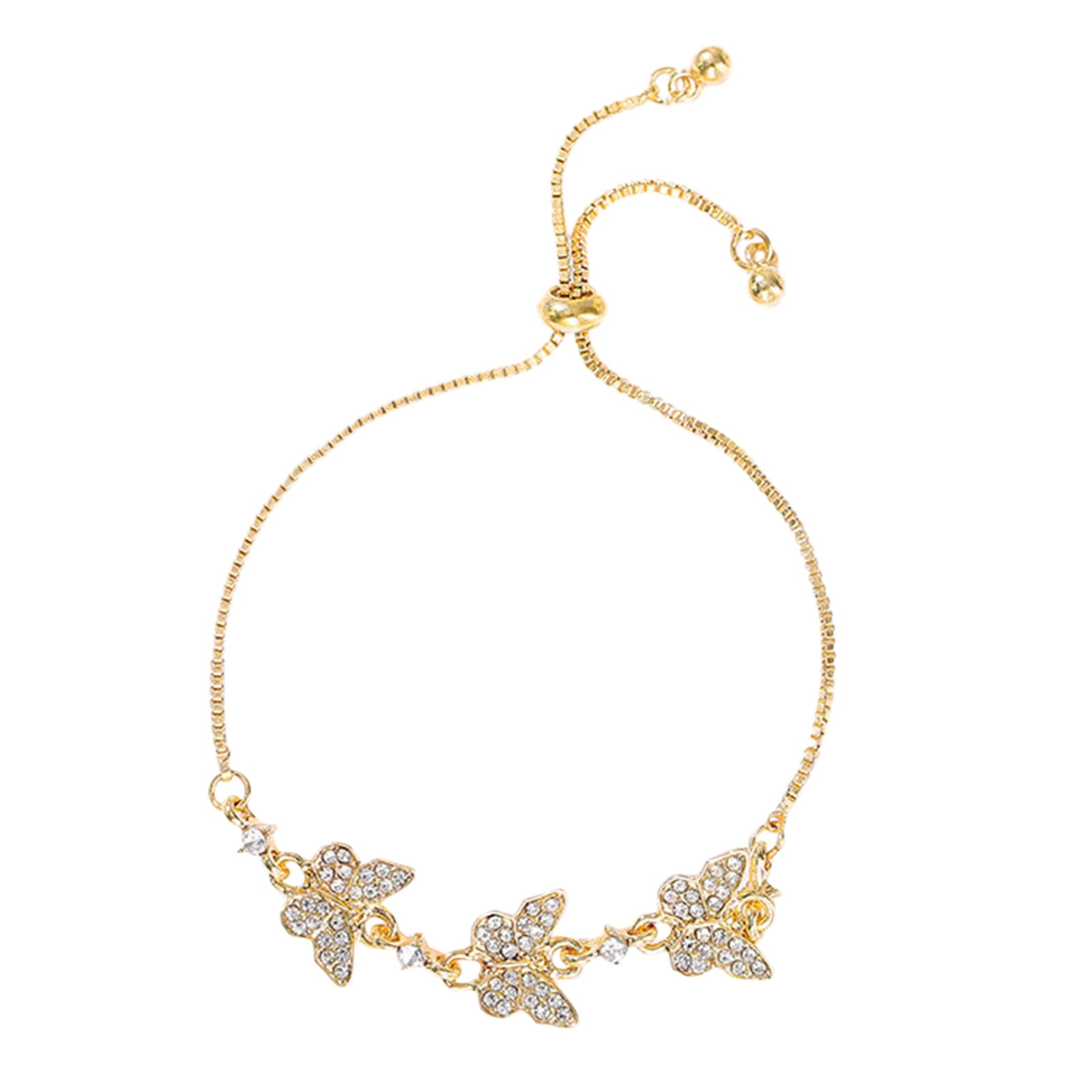 rinsvye Gold Plated Lucky Colorful Butterfly Bracelet Full Diamond Petal Bracelet Butterfly