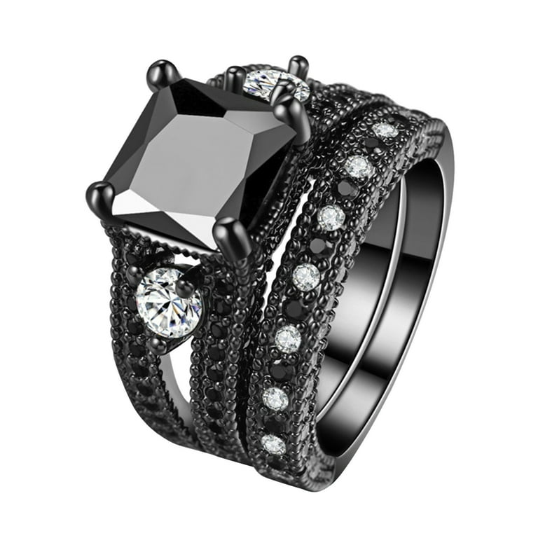rinsvye Luxury Set Ring Black Nano Zircon Gold Plated Ring Middle Finger Rings for Women Rings Bulk Simple Ring Set Rings That Wont Turn Your Finger Resin Rings for Teen Girls Ri