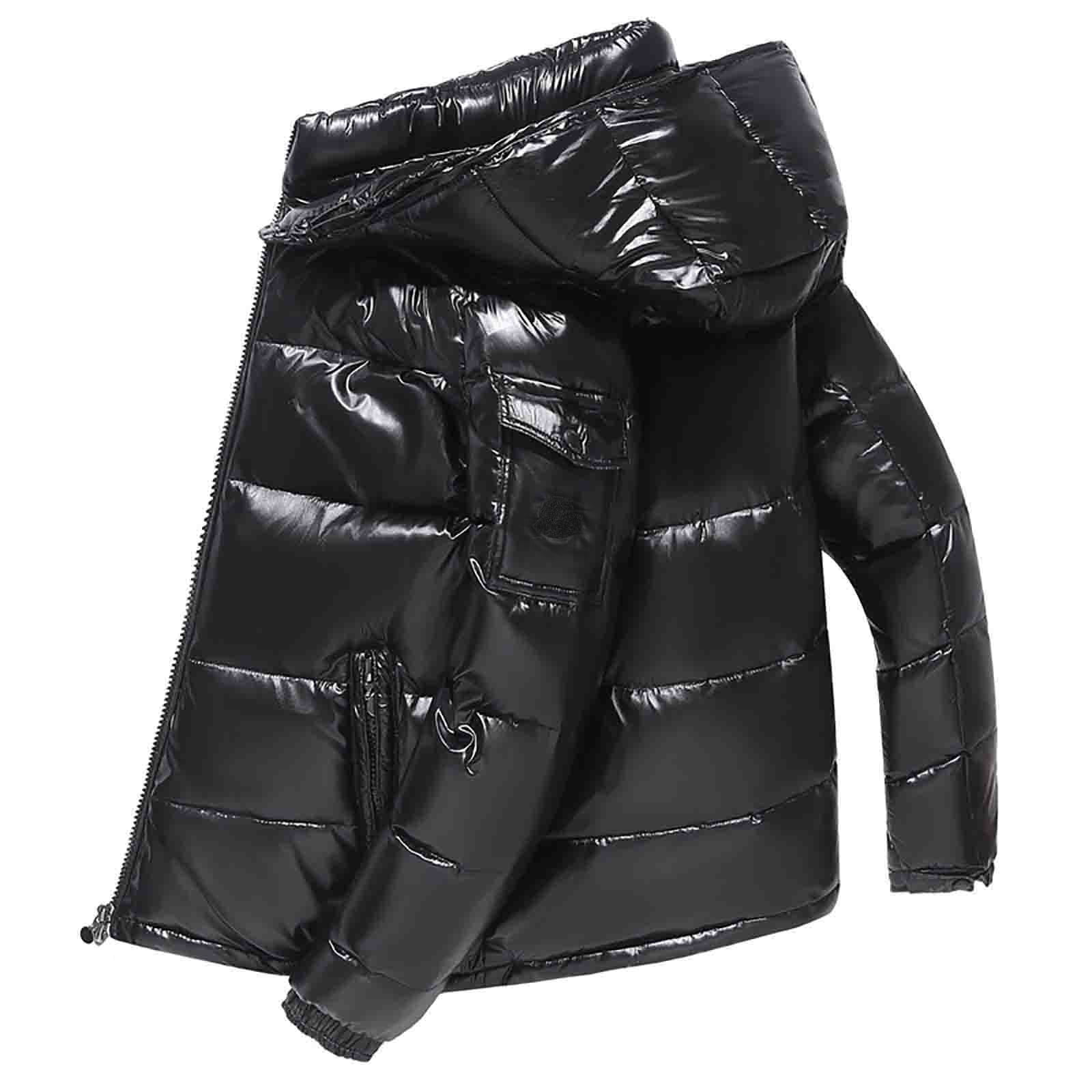 rinsvye Male Quilted Padded Shiny Buffer Bubble Thick Coat Metallic