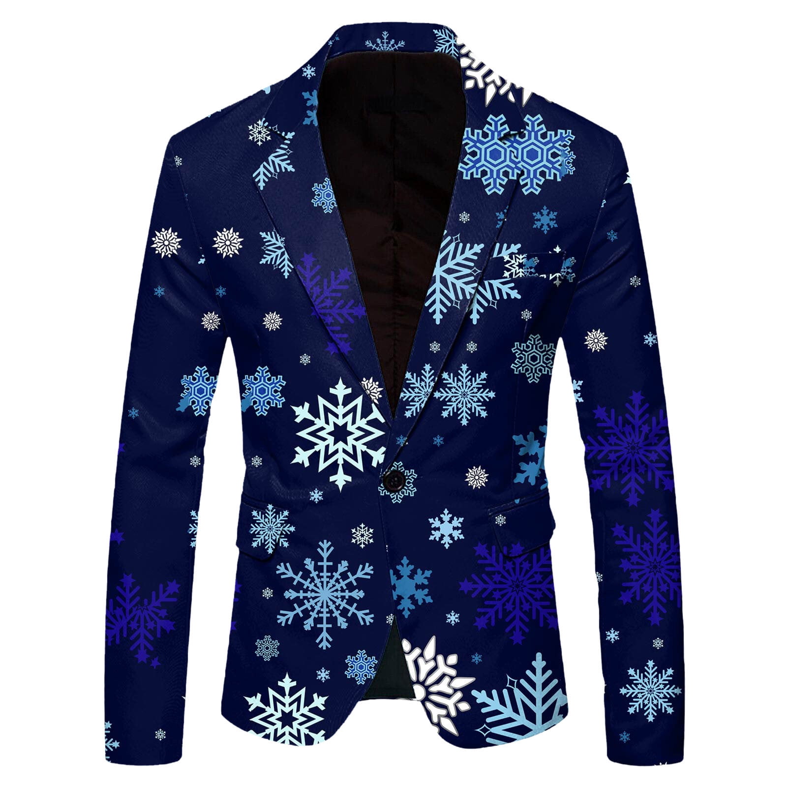 rinsvye Men Christmas Snowflake Santa Printed Pocket Lapel Button Suit