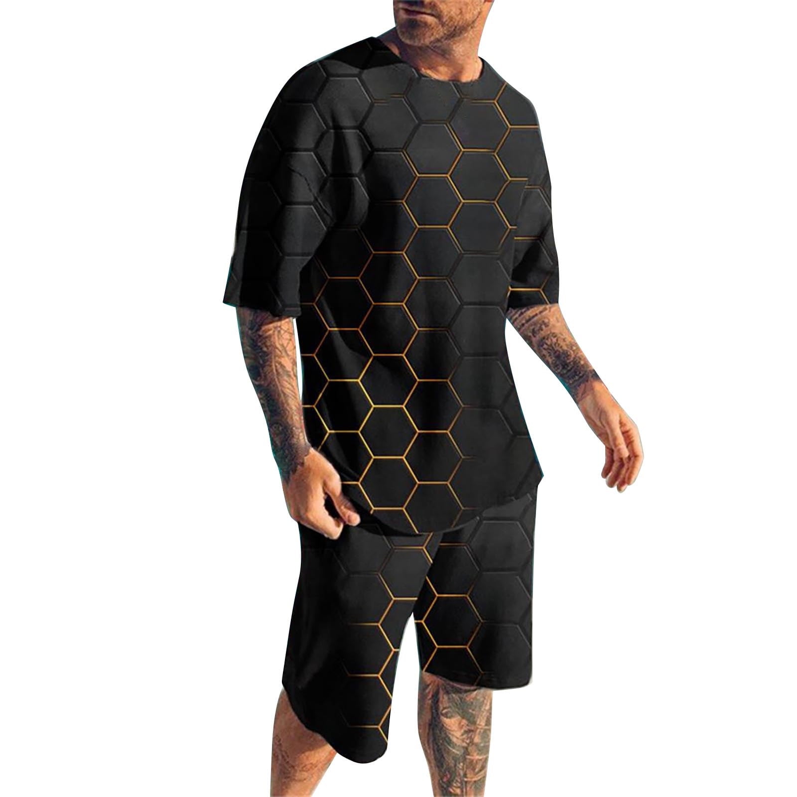 rinsvye Men's Quick Dry 3D Short Sleeve Suit Shorts Beach Tropical