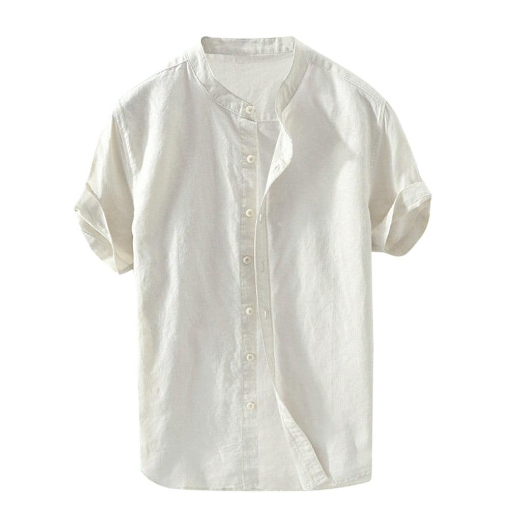 Rinsvye Sleeve Baggy Shirts Short Linen T Tops Button Men s Retro Solid rinsvye-sleeve-baggy-shirts-short-linen-t-tops-button-men-s-retro-solid