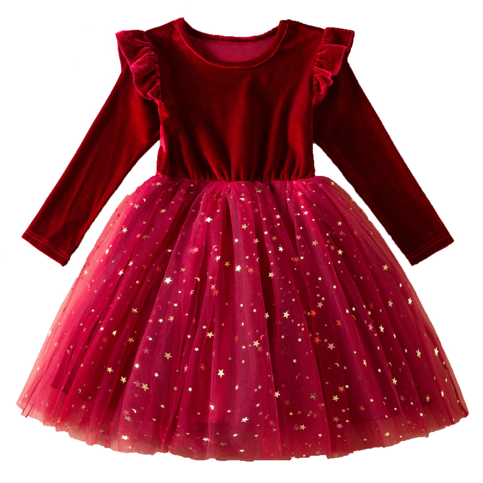 rinsvye Toddler Girls Winter Long Sleeve Mesh Patchwork Princess Dress ...