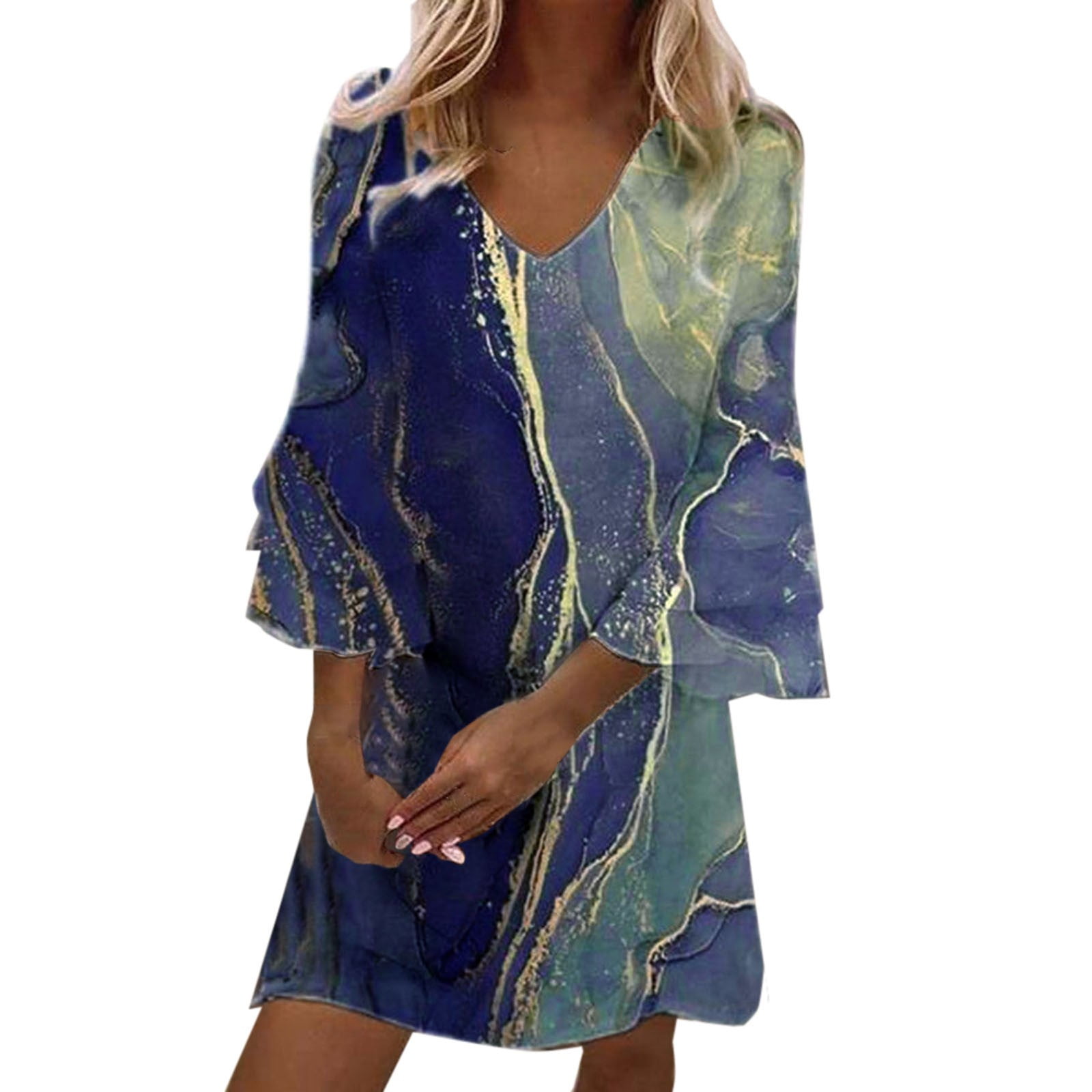 rinsvye Women Beach V-Neck Dresses Summer Party Casual A-Line Midi ...