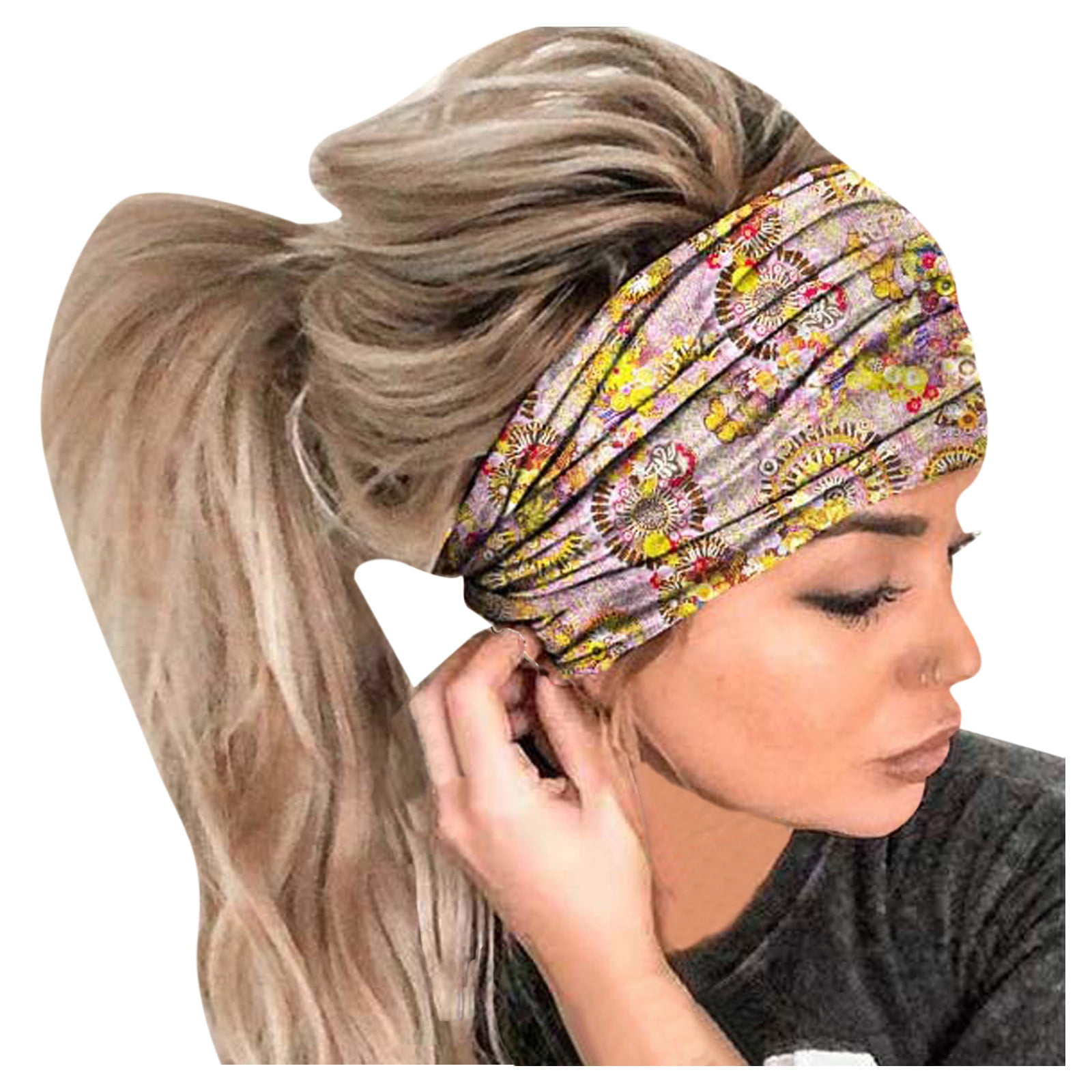 rinsvye Women Print Headband Elastic Head Wrap Hair Band Bandana