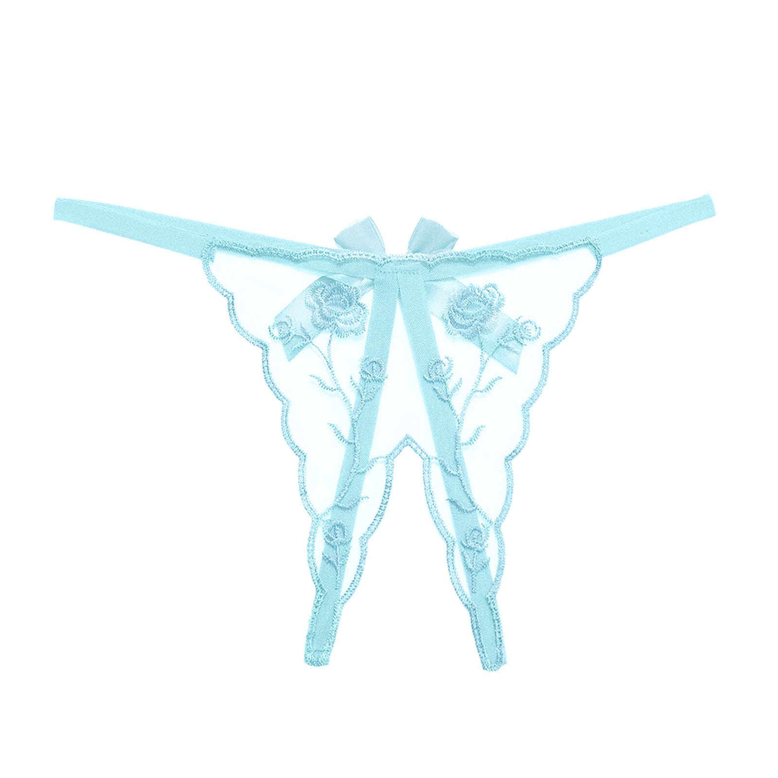 rinsvye Women Thin Belt Open Thong T Pants Low Waist Embroidered