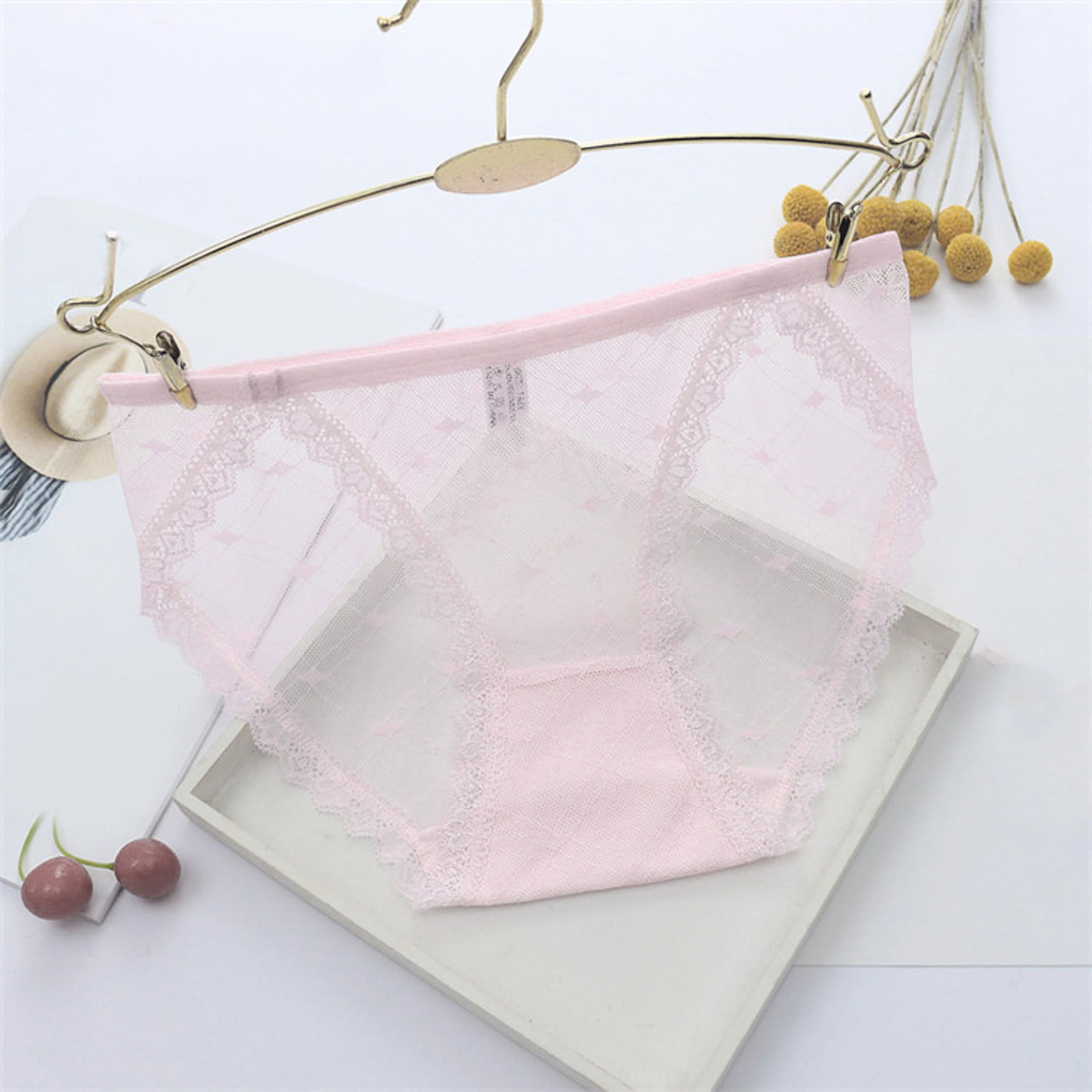 rinsvye Womens Lace Trim Seamless Sheer Panties Briefs Cotton Crotch