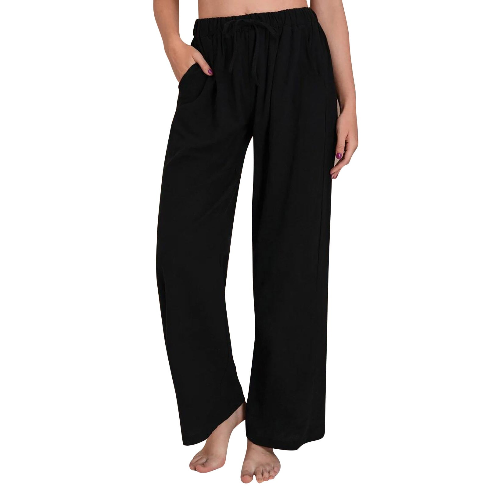 rinsvye Womens Length Full Casual Pants Flare Leg High Waist Trousers 3