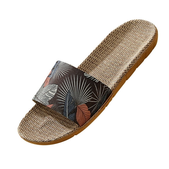 rinsvye Womens Mens Fashion Couple Linen Slip On Slides Indoor Home Slippers Beach Shoes Scuff Slippers for Men Leather Warm Mens Slippers Travel Slippers Men Indoor Slippers Men Men's Lightweight Sli