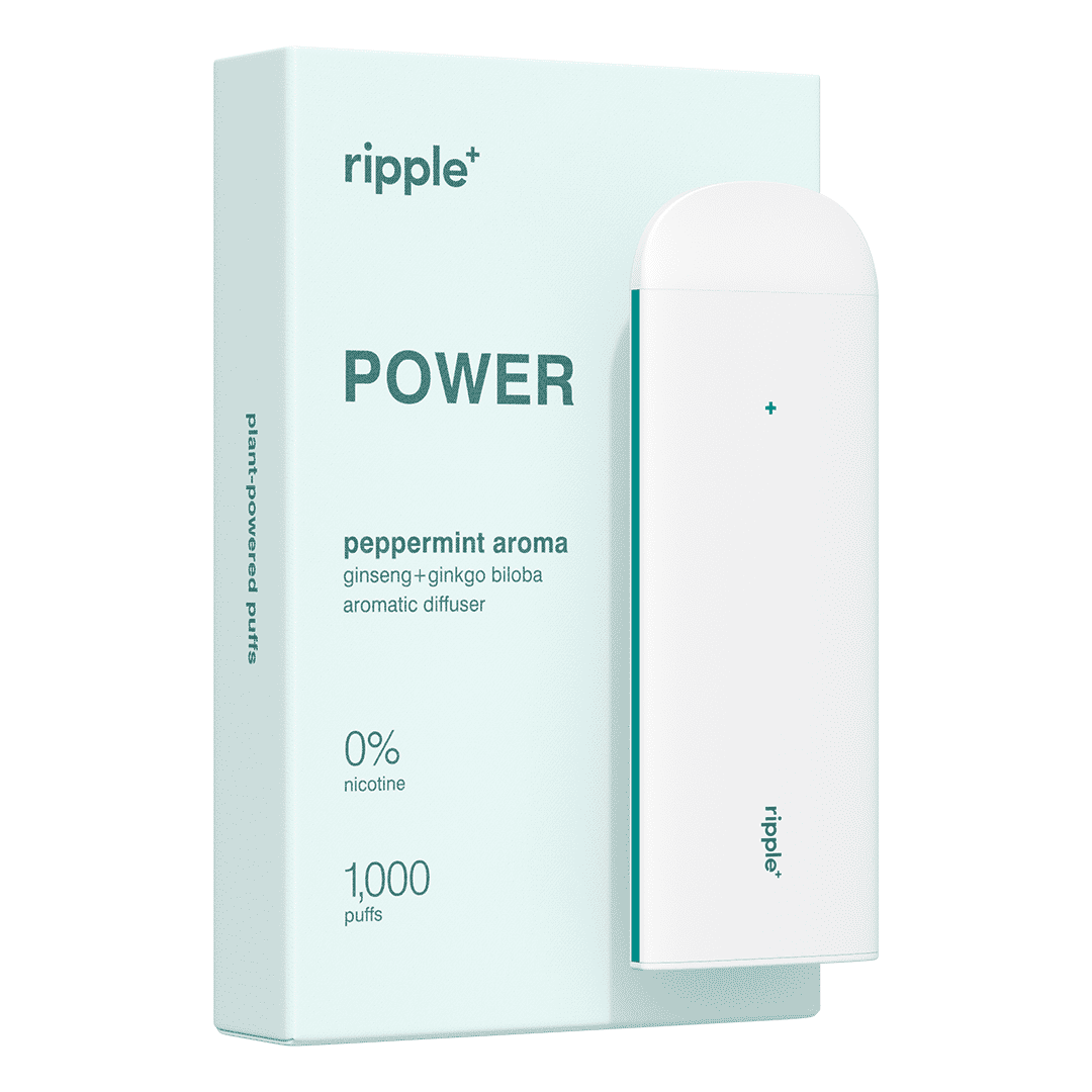 ripple⁺ Peppermint Flavored 0 Nicotine Free Diffuser, Ginseng & Ginkgo Biloba, 1,000 Puffs