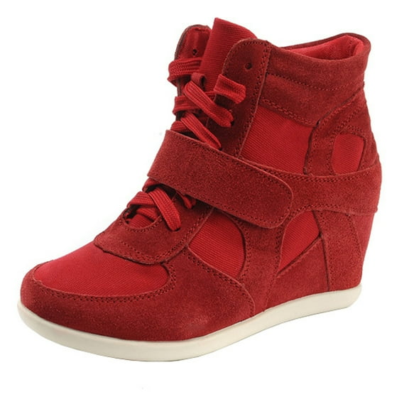 rismart Women's Formal Wedge Hidden Heel Suede Leather Fashion Sneakers Red US7 8522