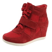 rismart Womens Formal Wedge Hidden Heel Suede Leather Fashion Sneakers Red US8 8522