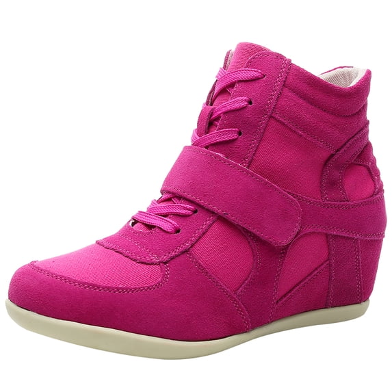 rismart Women's Formal Wedge Hidden Heel Suede Leather Fashion Sneakers Rose US7 8522