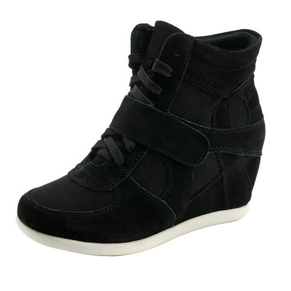 rismart Women's Wedge Hidden Heel High Top Lace-up Suede Fashion Sneakers Black US8 8522