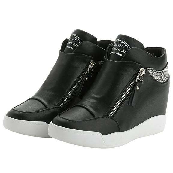 rismart Women's Wedge Platform Bootie Fashion Sneakers Black 7.5