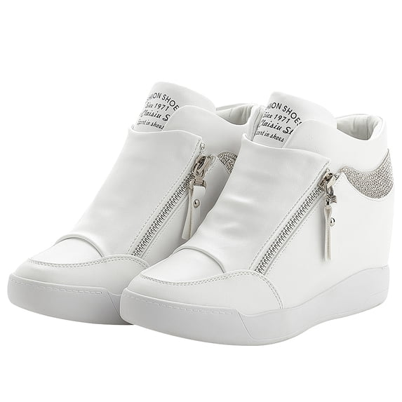 rismart Women's Wedge Platform Bootie Fashion Sneakers White 6