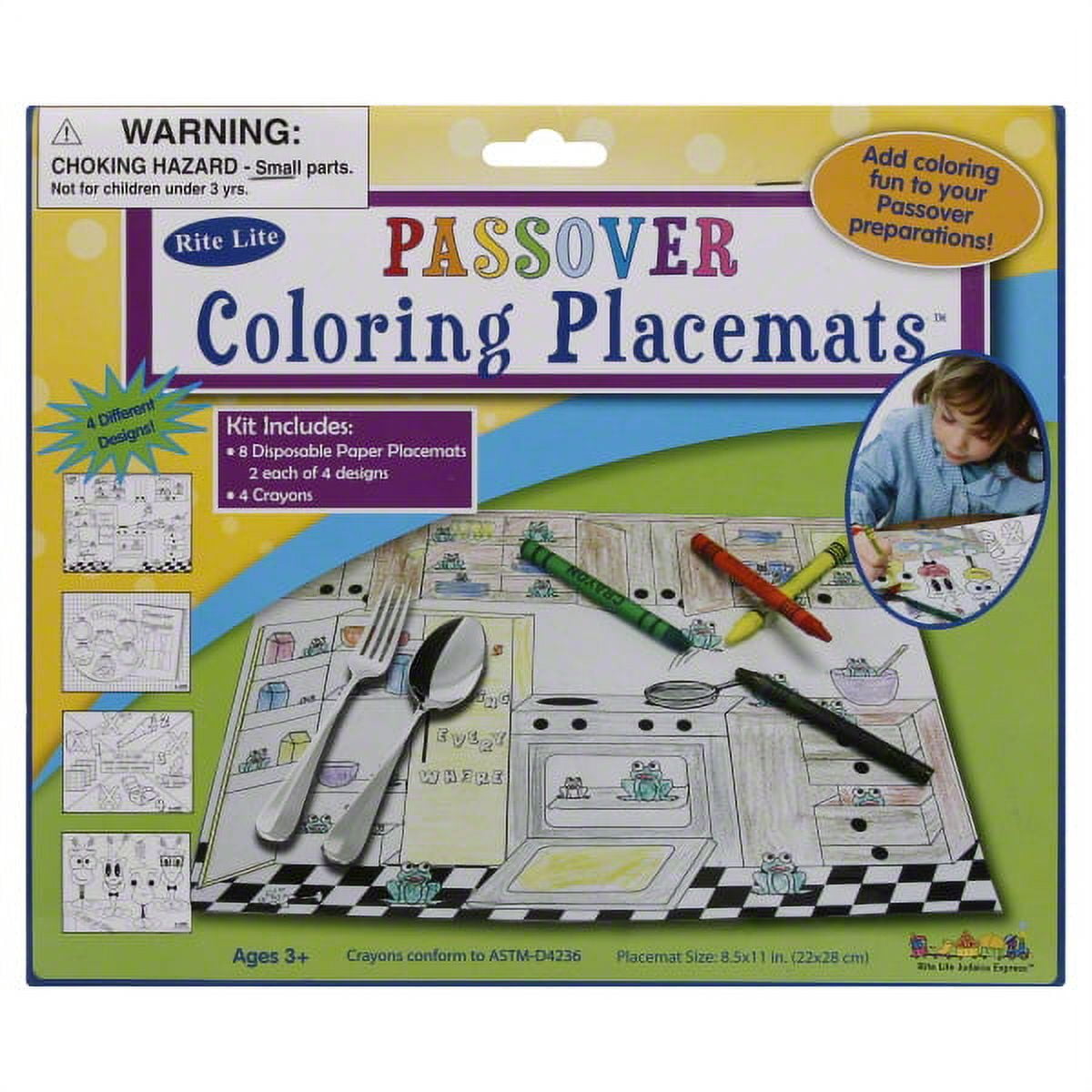 Rite Lite Passover Coloring Placemat Kit - Kids Coloring Kit for Passover