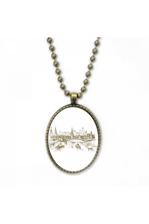 river bridge landmark sketch necklace vintage chain bead pendant jewelry collection