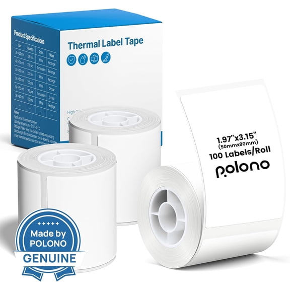 rmal Labels for PM220S Label Maker, 1.97"x3.15" (50x80mm), Multi-Purpose Sticker Tape, Self-Adhesive Paper Home, Office, 100 Labels/1Roll, 3 Roll (White)