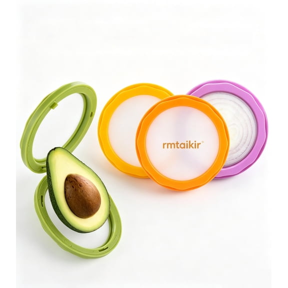 rmtaikir 4 Pack Half Cut Fruit Vegetable Storage Containers, Reusable Silicone Fresh Keeper for Avocado Onion Lemon Tomato, Fridge Food Saver Organizer