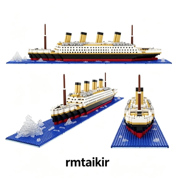 rmtaikir Titanic Micro Building Blocks Ship Model Kit, 1878 Pcs Mini ABS Bricks 3D DIY Cruise Ship Building Set with Iceberg Scene Display Base, Collectible Decor Gift for Hobby Enthusiasts