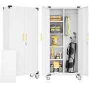 ro Tall Metal Lockable Garage Storage Cabinet with Hanging Rod and 4 Adjustable Shelves for Tools,Garage Home,Office